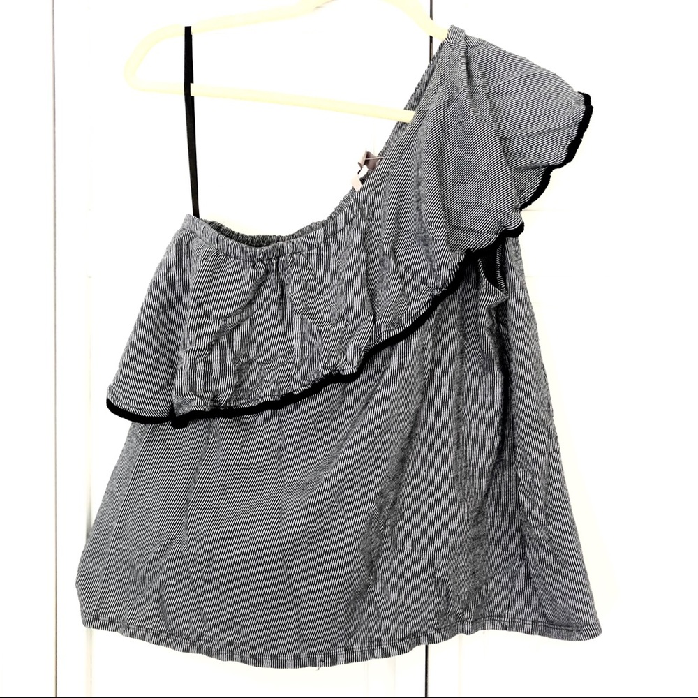 LOFT one shoulder ruffle cotton striped top.Size L